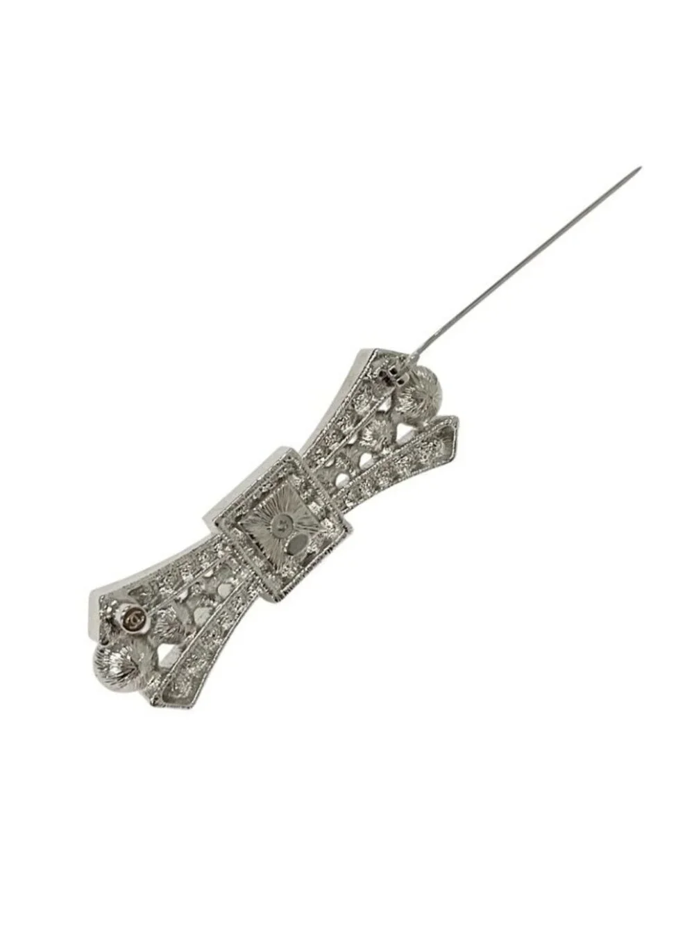 Chanel Brooch Corsage Silver Coco Mark Rhinestone Ribbon
